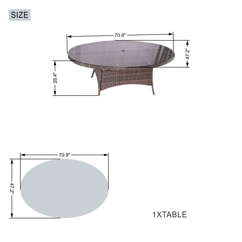 Outdoor Patio Garden Dining Set with Oval Table and 6 Wicker Chairs