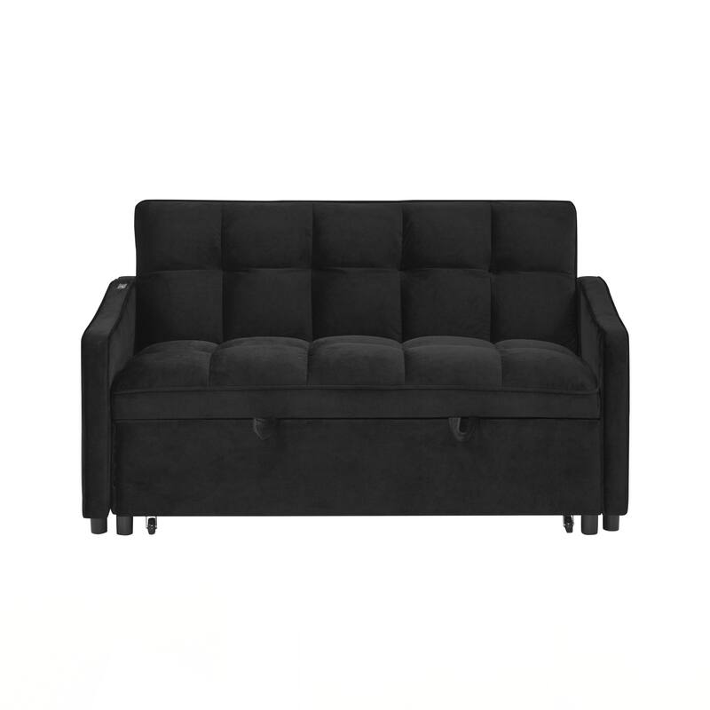 Loveseats Sofa Bed with Pull-out Bed,Adjsutable Back and Two Arm Pocket