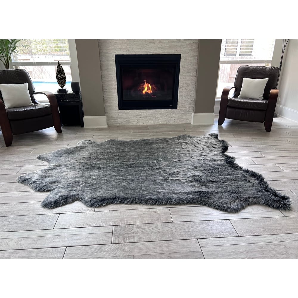 Silver Orchid Luxurious Faux Bison Skin Shag Rug