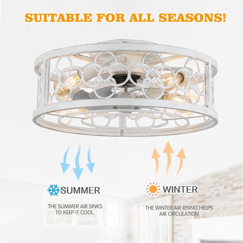 Bella Depot 20" Industrial Flush Mount Ceiling Fan, 3-Speed Reversible Cage Ceiling Fan with Light with Remote