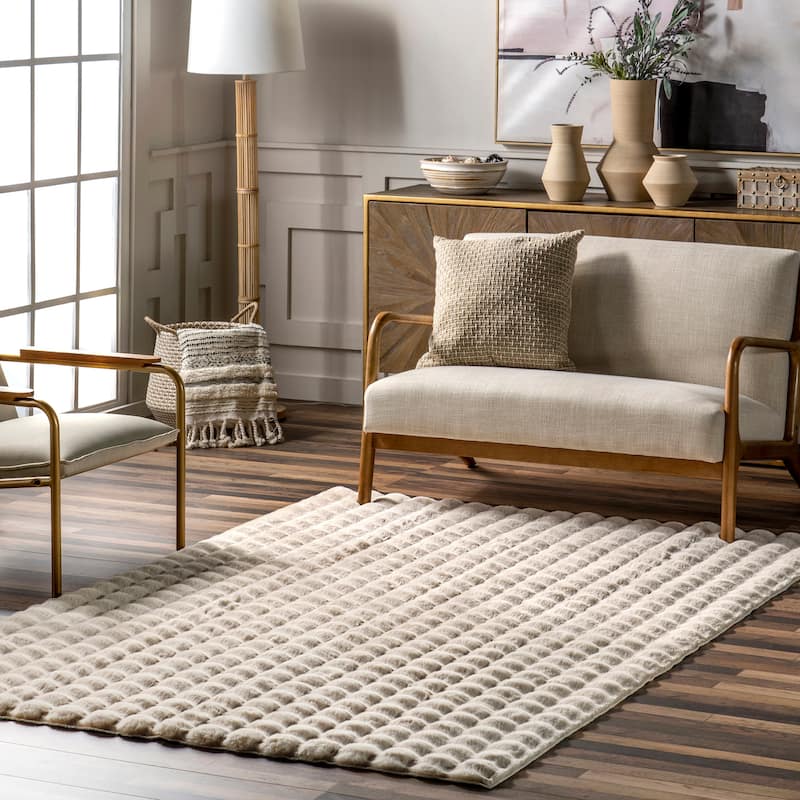 Nuloom Jeni Solid Plush Machine Washable Area Rug - 5' Round - Beige - Round