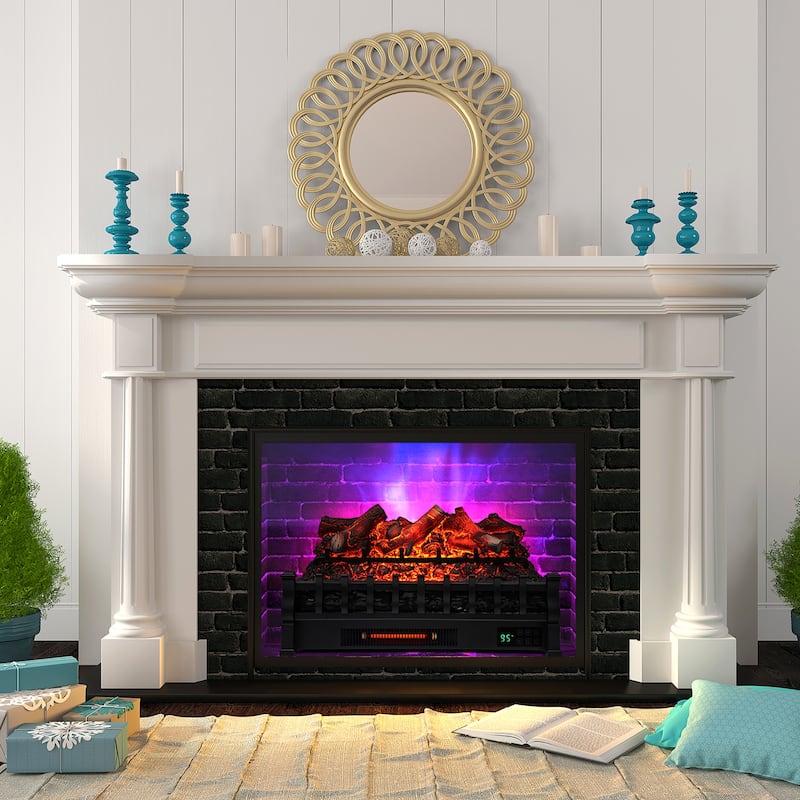 Gymax 26'' Infrared Quartz Electric Fireplace Heater W/ Lemonwood Logs