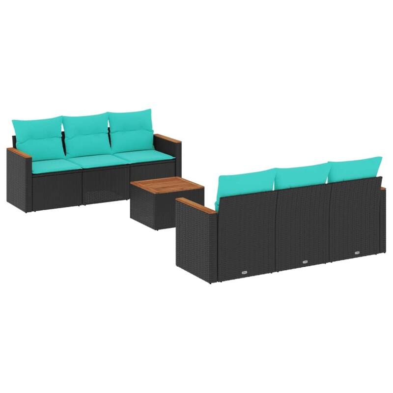 vidaXL 7 Piece Patio Sofa Set with Cushions Black Poly Rattan - 21.7 x 24.4 x 27.2