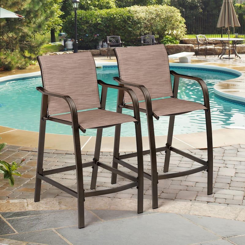 VredHom Outdoor Aluminum Bar Stool Set Patio Bar Chairs (Set of 2) - 21.7" W x 25.6" D x 43.7" H