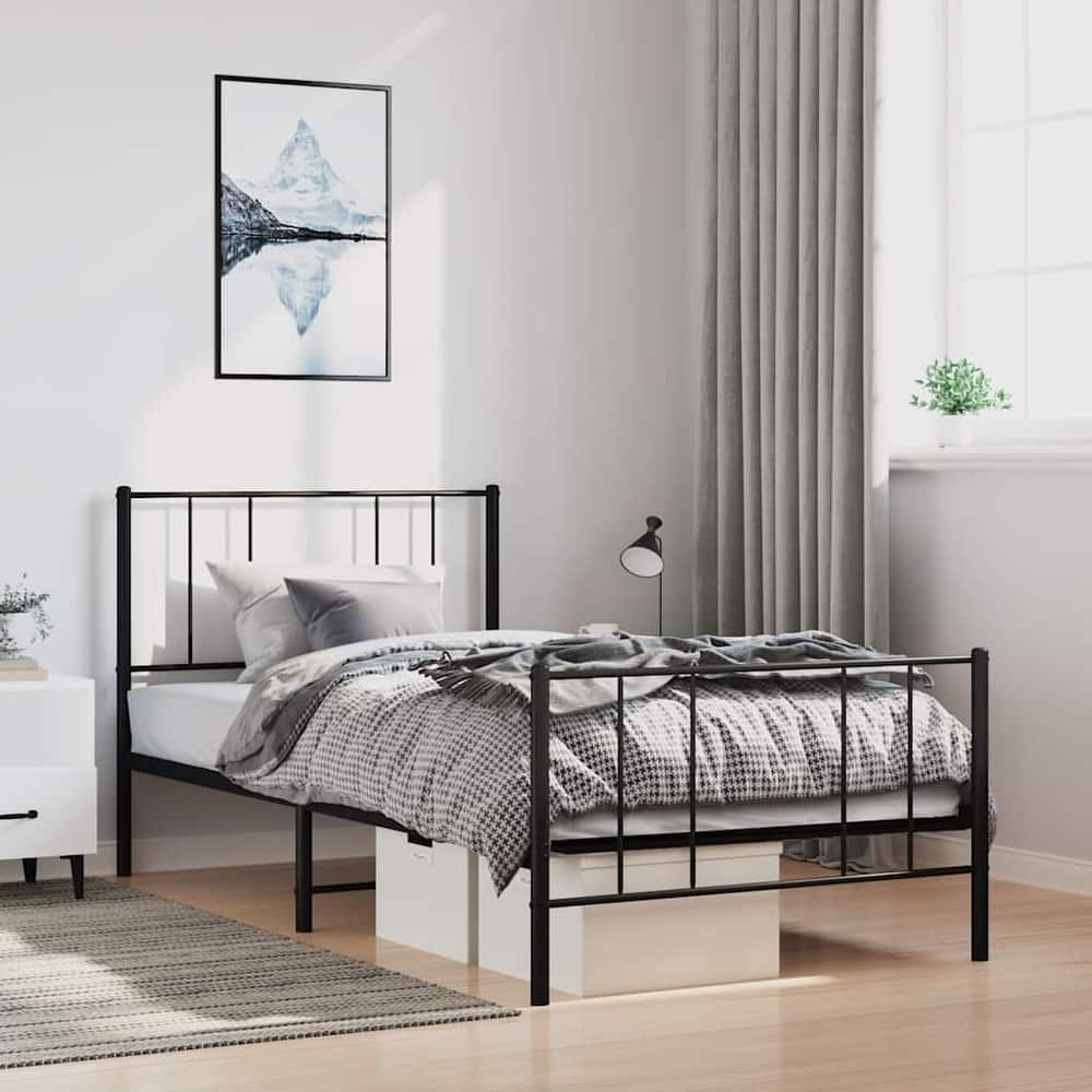 vidaXL Metal Bed Frame with Headboard, No Mattress