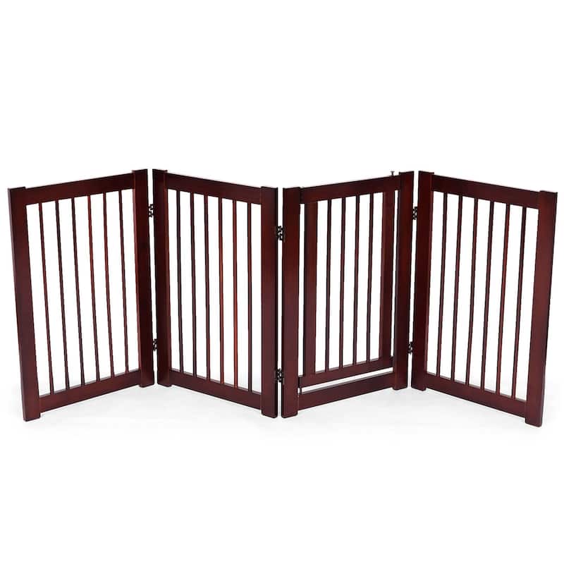 30'' Configurable Folding Free Standing 4 Panel Wood Pet Safety Fence - Cherry