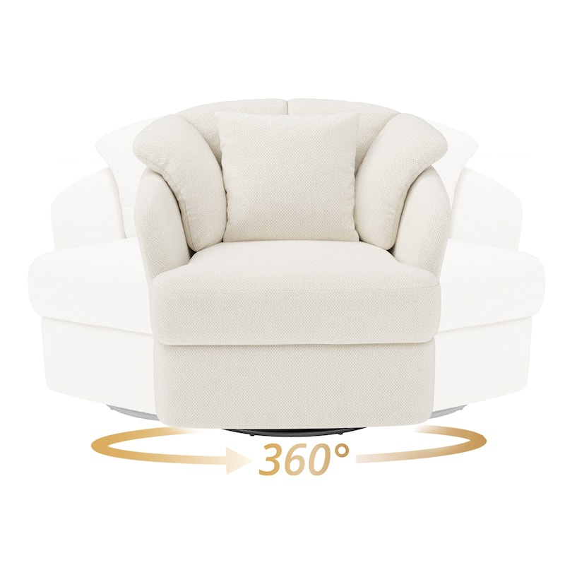 Upholstered Swivel Accent Chair Barrel Armchair Metal Frame with Pillows Living Room Chair