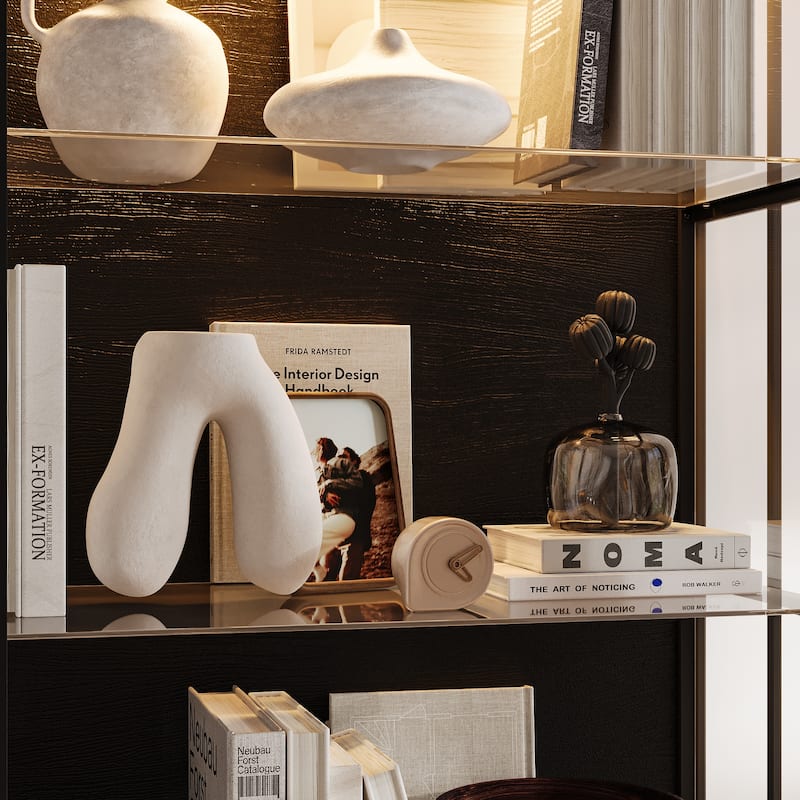 70.9"H Metal Glass Display Cabinet LED Light Bookshelves Curio Cabinet