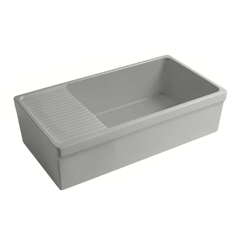Whitehaus Reversible Matte Fireclay Sink with Integral Drainboard - Cement