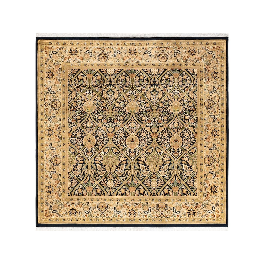 Overton Handknotted Wool Traditional Oriental Black Square Area Rug - 6' x 9'