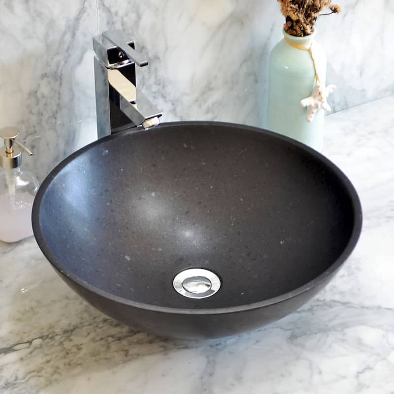 Single Bowl Round Bathroom Sink - 5.5"H x 16.5"W x 16.5"D - Black - 5.5"H x 16.5"W x 16.5"D