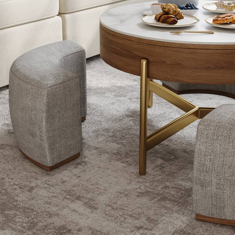 Modern Coffee Table, Lifting-top Round Coffee Table with Storage, Sintered Stone Top, Carbon Steel Legs