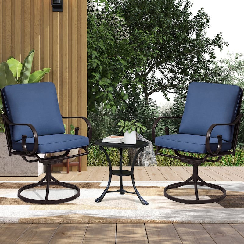 EROMMY Patio Swivel Chairs Set of 2, 360° Rocking Outdoor Dining Chairs with Cushions and Metal Frame - Blue