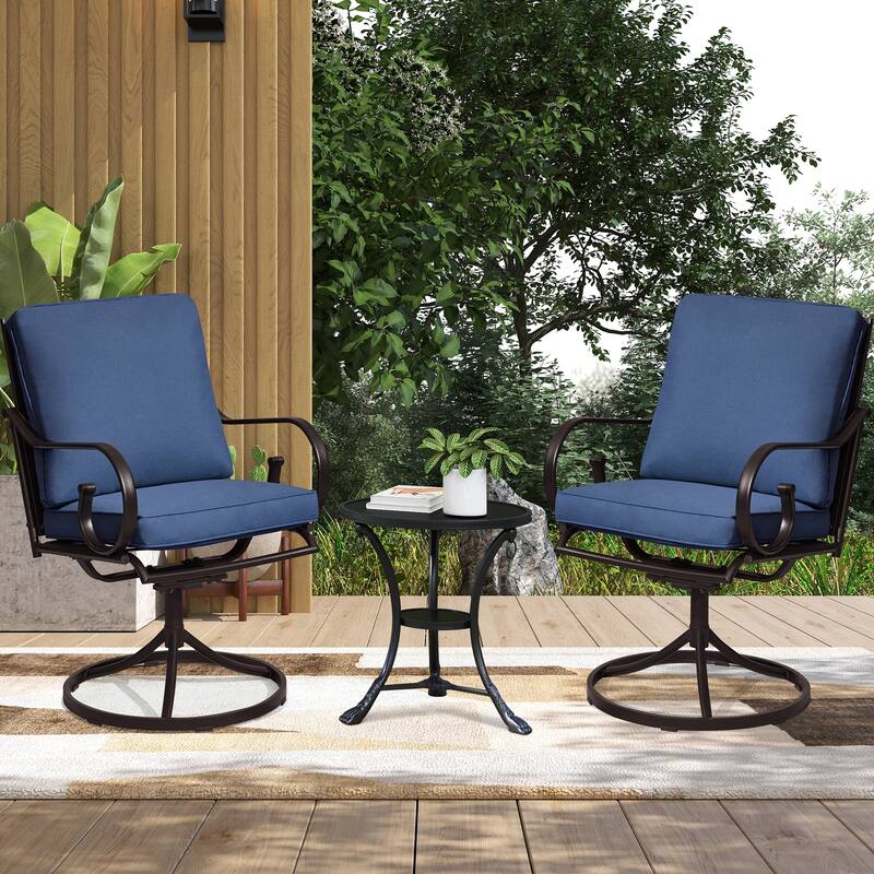 Outdoor Swivel Rocker Chairs Set of 2, Heavy-Duty 360° Swivel Patio Chairs with Cushions, All-Weather Steel Frame for Garden