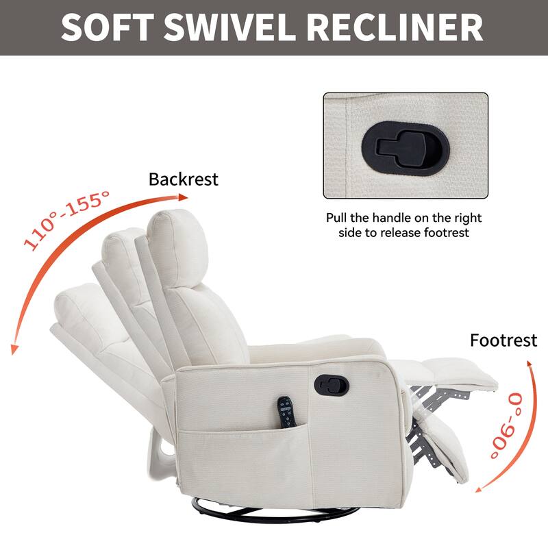Heat Massage Manual Recliner Chair with Rocker and Swivel in Fabric for Living Room