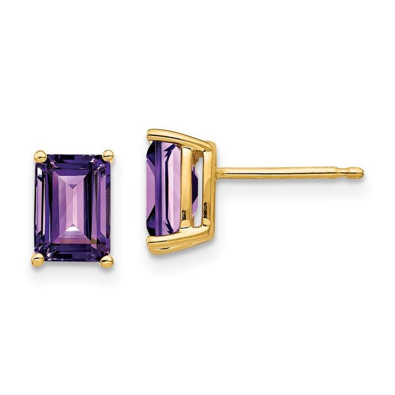 Curata 14k Yellow Gold s 7x5mm Emerald Cut Amethyst Earrings