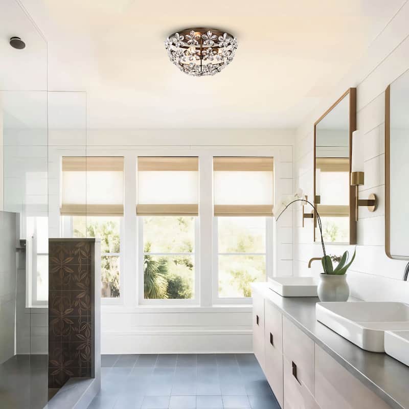 Rosa 3-Light Glam Daisy Flower Crystal Blossom Flush Mount