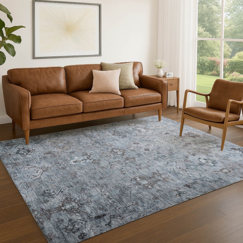Machine Washable Indoor/ Outdoor Traditional Serenity Chantille Rug