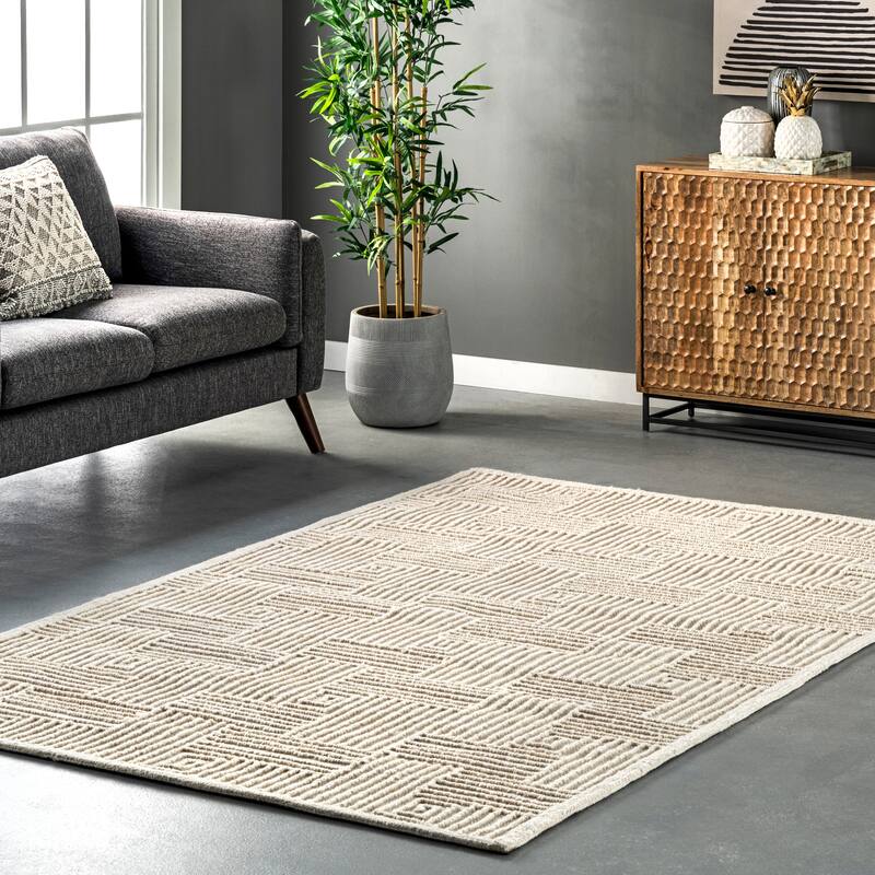 Nuloom Mallory Hand Hooked Wool Geometric High Low Textured Area Rug