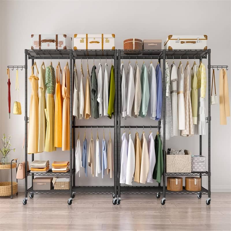 Garment Rack 3 Tiers - 16.54"D x 44.72"W x 76.77"H - Black +WHEELS