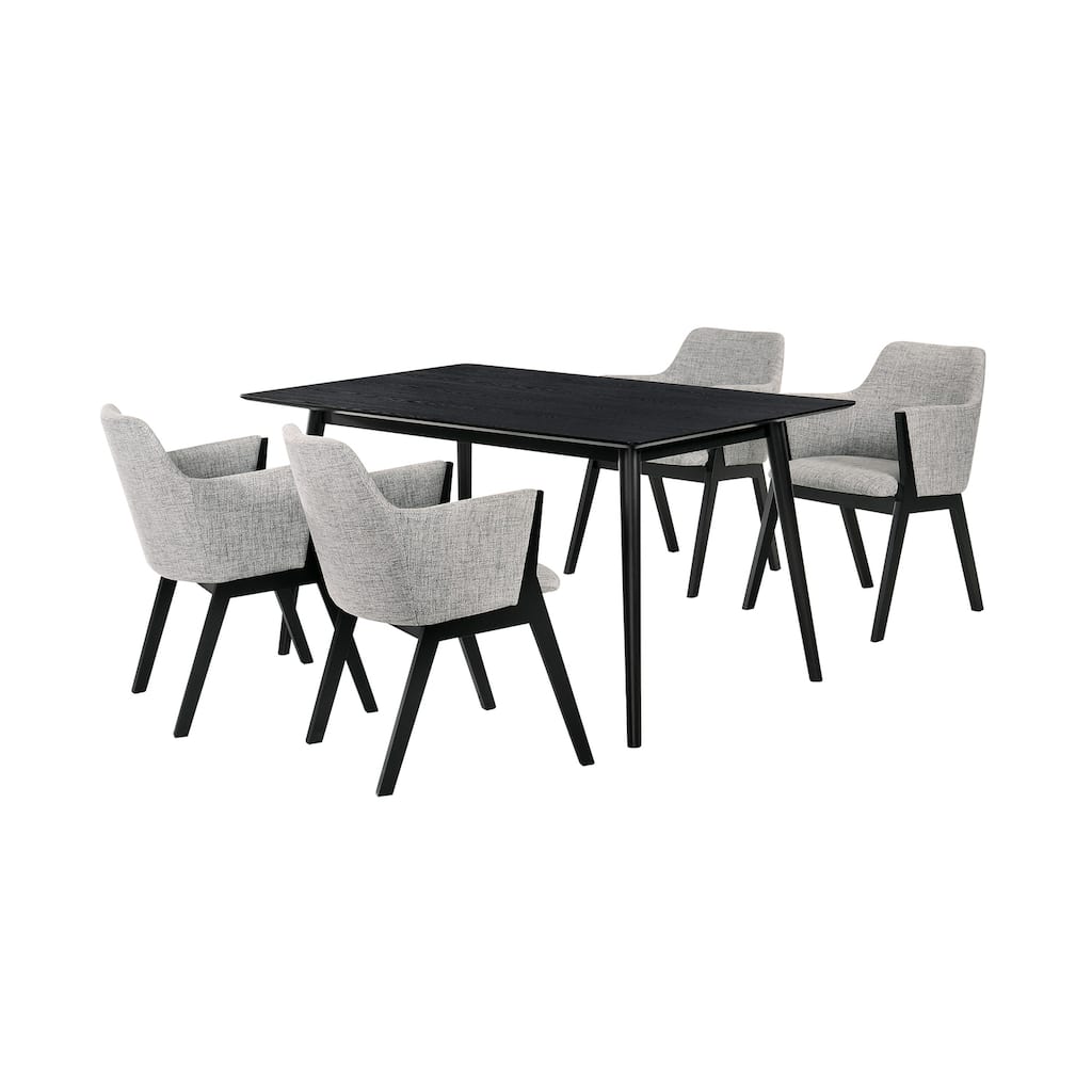 5 Piece Dining Set - Grey & Black Wood Table & Chairs - Modern Farmhouse Style