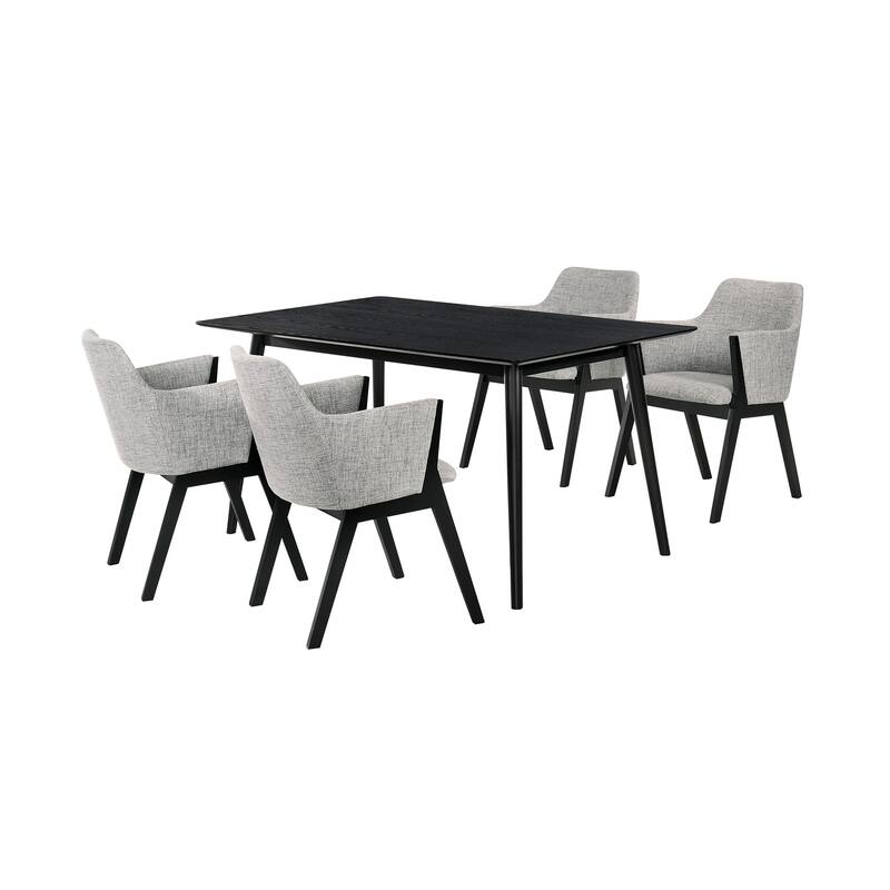 5 Piece Dining Set - Grey & Black Wood Table & Chairs - Modern Farmhouse Style