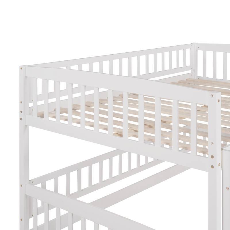 Full Over Full Bunk Bed with Slide, Ladder and Safety Fence for Kids and Teens - White