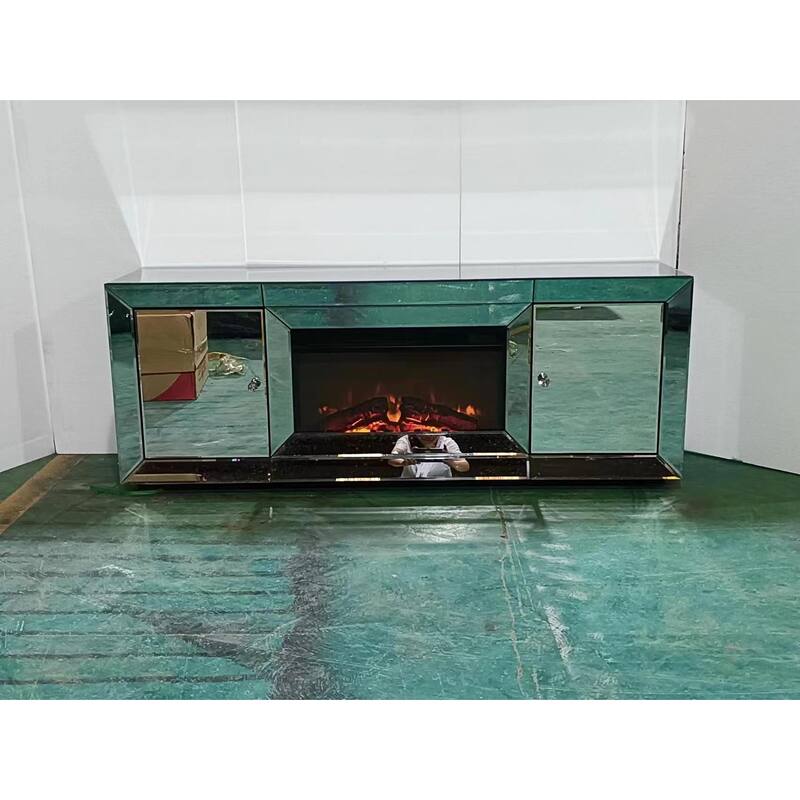 Modern 57" Electric Corner Fireplace with Glossy Silver Finish, Realistic LED Flames, and Energy-Saving Heating - N/A - Silver