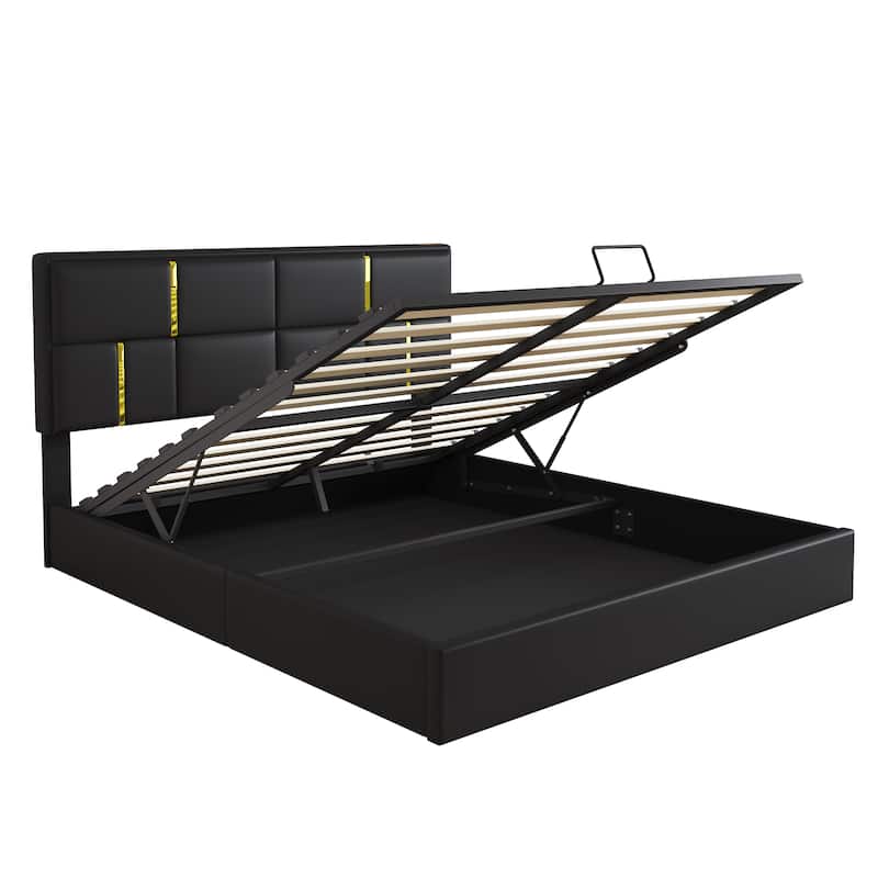 Modern Elegance 2-Piece Bedroom Set with Lift-Up Storage Platform Bed and Gold-Leg Ottoman by Harper&Bright Designs