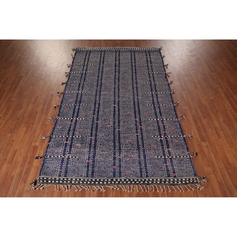 Navy Blue Moroccan Oriental Area Rug Handmade Wool Carpet - 5'11"x 9'10"