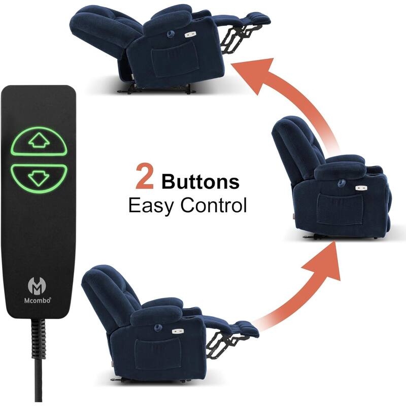 MCombo Electric Power Recliner Chair with Massage & Heat, Plush Fabric 8015