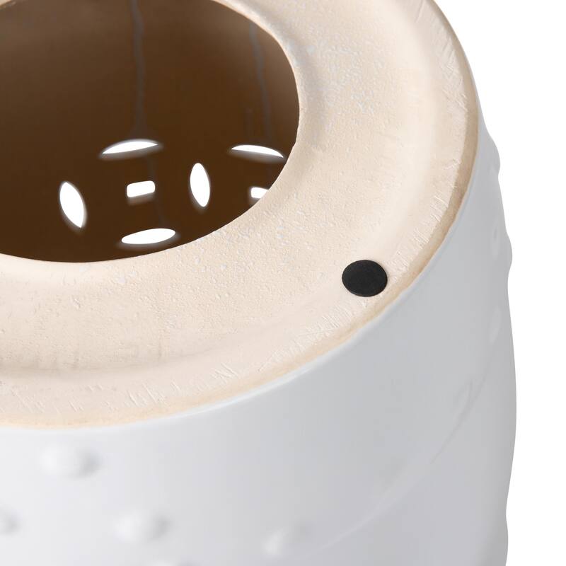 Double-Medallion Ceramic Indoor/Outdoor Garden Stool/Table in Optic White