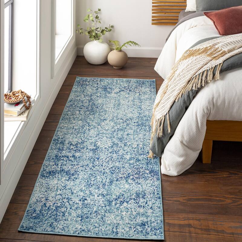 Livabliss Harput Updated Traditional Medallion Area Rug - Blue/Ivory - 2' 7" x 7' 3"
