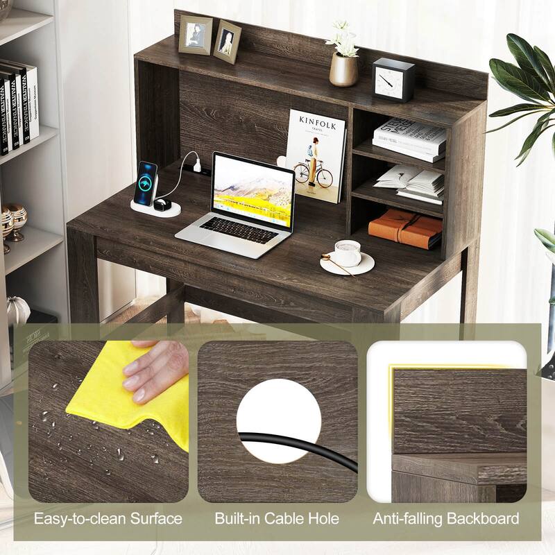 Costway Computer Desk with Hutch 2 Power Outlets USB & Type-c charging - See Details