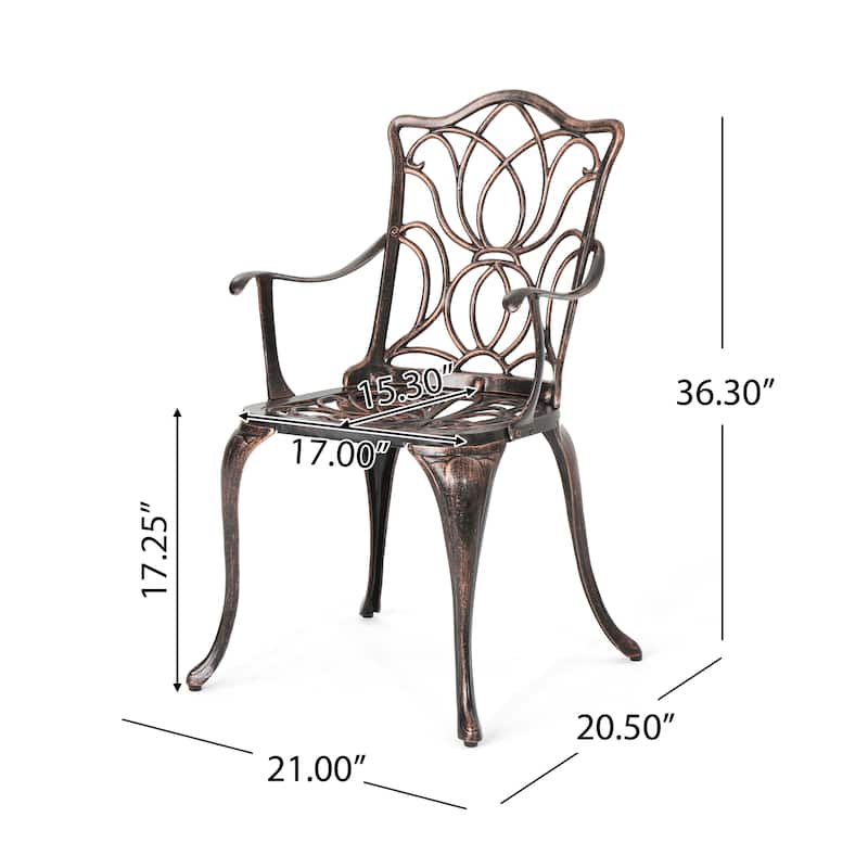 Balconies Bistro Chair Set of 2, Floral-Cut Pattern Dining Chairs, Aluminum Frame Seating Chairs, Garden Chair Side Chairs
