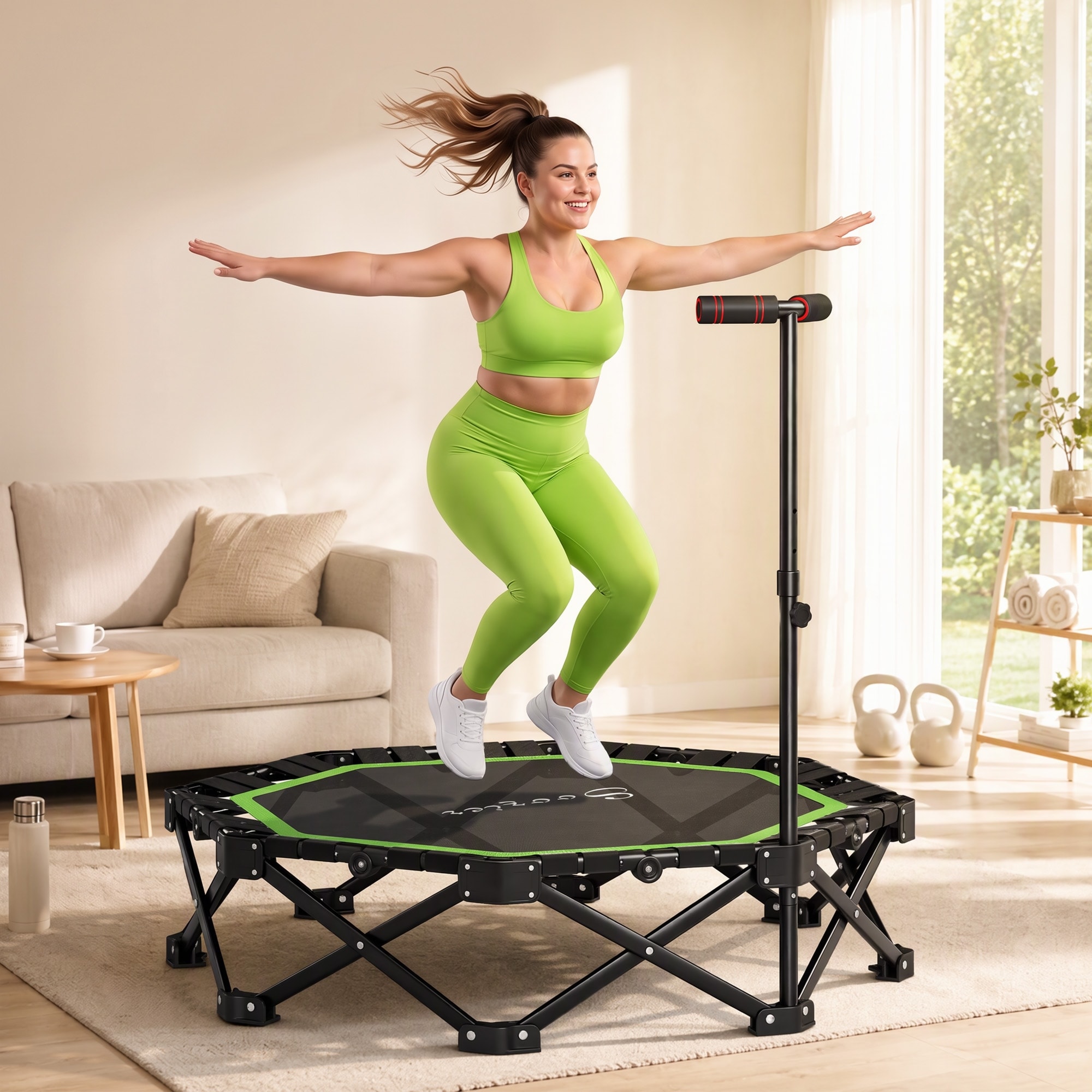 Soozier One-Step Fold Mini Trampoline with Adjustable Foam Handle