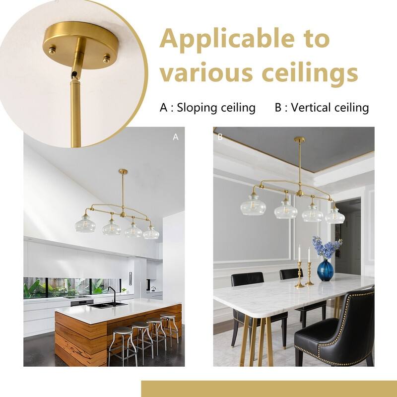 Modern Brass Chandelier Kitchen Island Pendant Light with Glass Shades