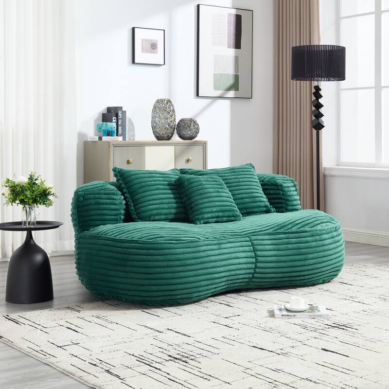 Corduroy Bean Bag Chair, Foam-Filled Lazy Floor Sofa with 3 Pillows, Soft Upholstered Lounge Chair for Adults & Teens