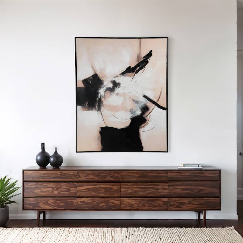 Wood Frame Canvas Wall Art Bold Abstract Texture Design - 60" Black