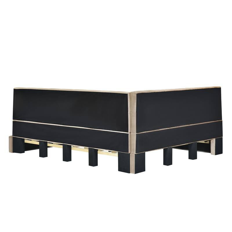 Full Velvet Daybed with Square Backrest and Wooden Slats
