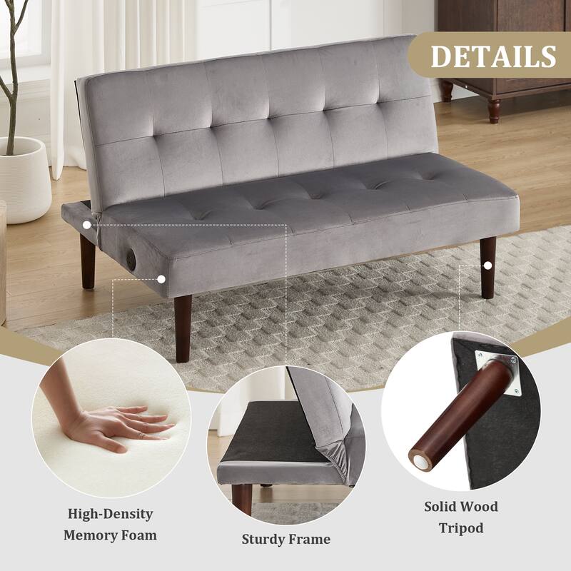 Roomfitters Foldable Flannel Sofa Bed, Adjustable Recliner Futon with Charging Port for Living Room, Bedroom or Office