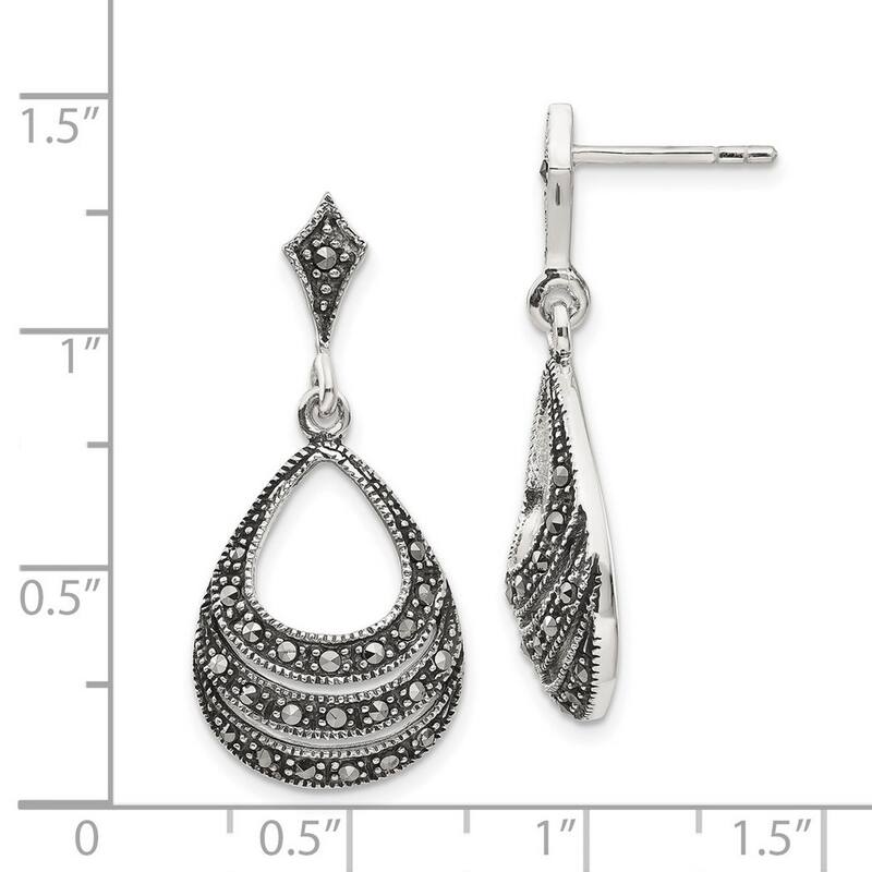 Curata 925 Sterling Silver Pear Marcasite Dangle Earrings 33x15mm