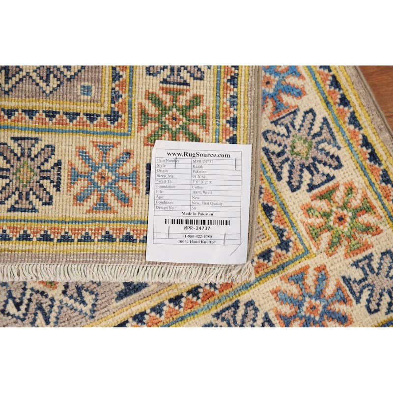 Traditional Kazak Foyer Rug Handmade Grey Wool Carpet - 2'0"x 3'0"