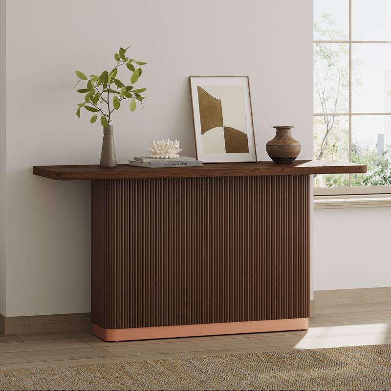 Christopher Knight Home - Modern Wood Console Table with Ash Veneer Top and Fluted Base with Metal Accent - Brown