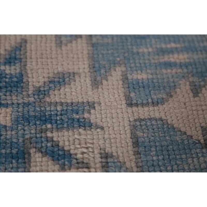 Hand Knotted Oriental 100% Wool Carpet Transitional All-Over Navy Blue & Blues Oushak Area Rug - 12' 9'' X 9' 1''