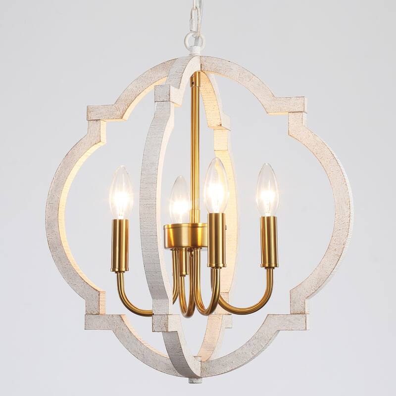 4-Light W16.34" x H78.74" Wooden Lantern Rustic Chandeliers for Dining Room