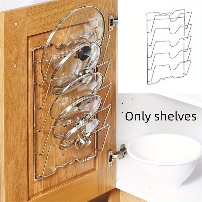 Wall-Mounted Storage Rack for Pots, Lids, and Cutting Boards