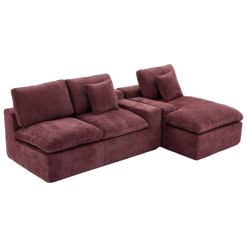 107.9" Chenille Modular Sectional Sofa with Double-Layer Cushions and Side Pockets