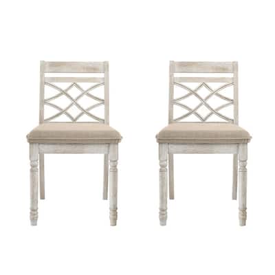 Set of 2 Dining Side Chair in Walnut and Antique White