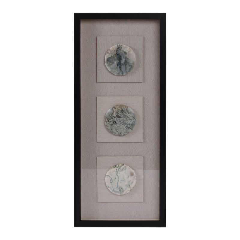 Stone Wall Decor Frame Three Circular Inlays Vertical - 28" Brown